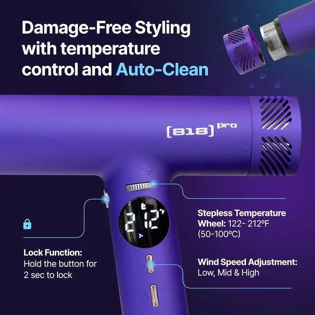 Alt view image 4 of 7 - 818 Pro Salon Hair Dryer and Straightener Set | 110000 RPM High Speed Ionic Ultralight XCell Blow Dryer with Diffuser | Titanium Hair Straightener and Curler 2in1 | Detachable Power Cord 9 ft