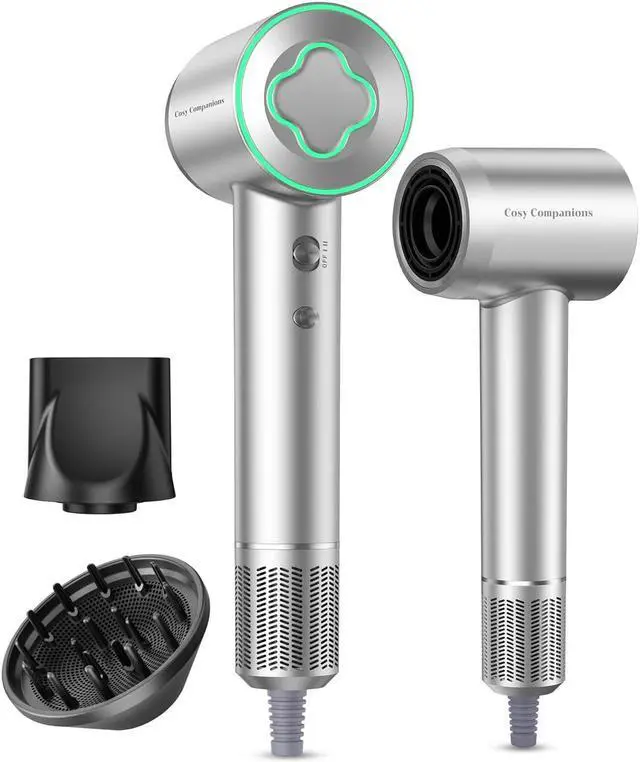 Main image of Hair Dryer - 150000 RPM High-Speed Brushless Motor Negative Ionic Blow Dryer for Fast Drying, Low Noise Thermo-Control Hair Dryer with Diffuser and Nozzle, Silvery