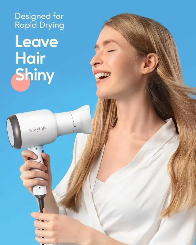 Alt view image 2 of 6 - Wavytalk Hair Dryer with Diffuser and Concentrator Professional 1875 Watt Negative Ions Dryer Fast Drying Light and Quiet with Ceramic Technology Nozzle for Women Curly Hair, Matte White
