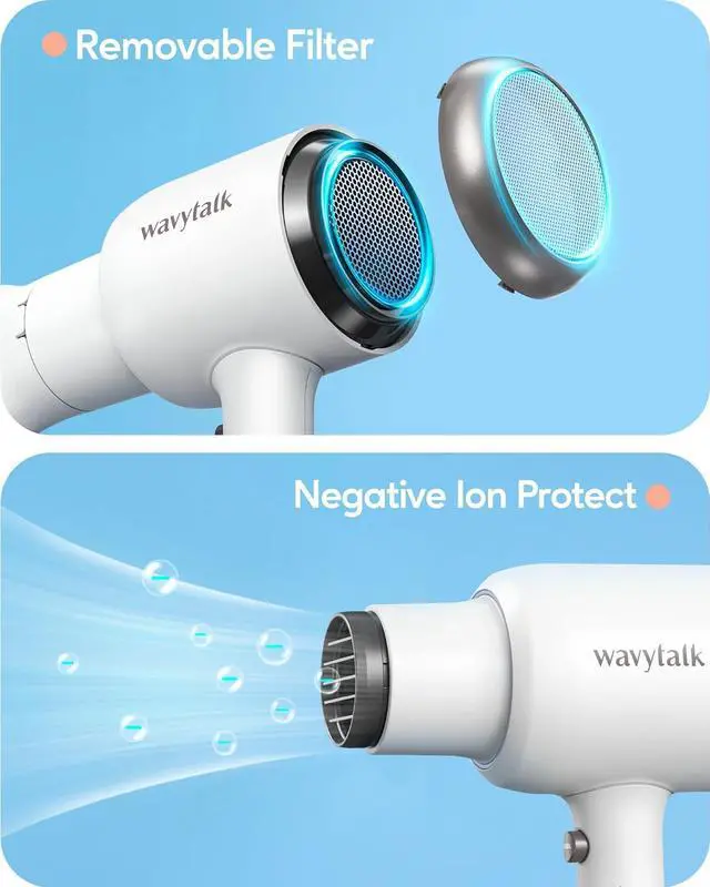 Alt view image 5 of 6 - Wavytalk Hair Dryer with Diffuser and Concentrator Professional 1875 Watt Negative Ions Dryer Fast Drying Light and Quiet with Ceramic Technology Nozzle for Women Curly Hair, Matte White