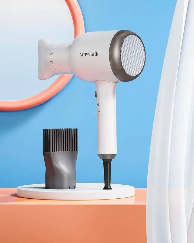 Alt view image 6 of 6 - Wavytalk Hair Dryer with Diffuser and Concentrator Professional 1875 Watt Negative Ions Dryer Fast Drying Light and Quiet with Ceramic Technology Nozzle for Women Curly Hair, Matte White