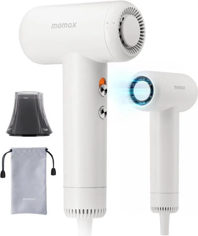 Main image of momax High-Speed Hair Dryer - Mini Blow Dryer with 110,000 RPM Brushless Motor, Negative Ionic for Fast Drying, Low Noise, Portable with Magnetic Nozzle, Lightweight Design for Home and Travel