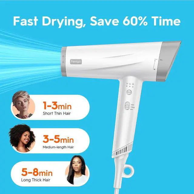 Alt view image 4 of 7 - Hair Dryer, Fentgo High Speed Ionic Hair Dryer with Diffuser, Professional Blow Dryer 110,000 RPM AC Motor for Fasting Drying 1875W Thermo-Control Lightweight Hair Dryer for Women Men