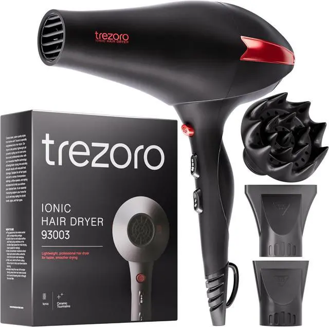 Main image of Diffuser Hair Dryer - Professional Ionic Hair Dryer with Powerful 2200W Motor for Quiet and Fast Drying - Negative Ions Reduce Frizz and Maintain Hair Health - Diffuser Attachment for Curly Hair