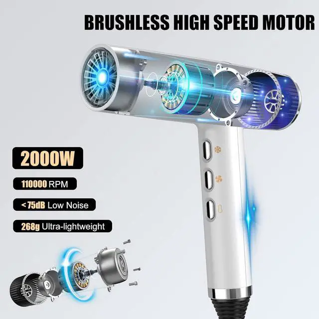 Alt view image 2 of 6 - Hair Dryer with Unique Brushless Motor | ligent Fault Diagnosis | Innovative Microfilter | Oxy Active Technology | Led Display (White)