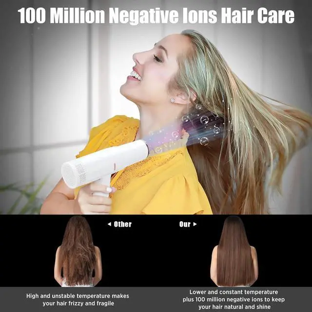 Alt view image 2 of 7 - Hair Blow Dryer with Diffuser, IG INGLAM Professional High Speed Brushless Motor Negative Ion Low Noise Constant Temperature, 3 Heat Settings 3 Speeds and Cool Shot Brutton Powerful Ionic Hair Dryer