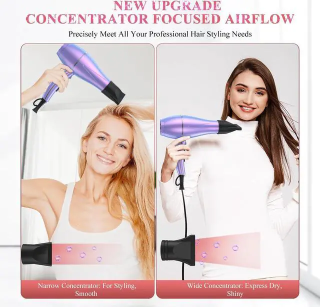 Alt view image 6 of 7 - WADODO Ionic Hair Dryer, 2200W Professional Blow Dryer Fast Drying Travel Hair Dryer, AC Motor Constant Temperature Low Noise Hair Dryers Curly Hair Hairdryer Blowdryer for Women Men(Mermaid Color)