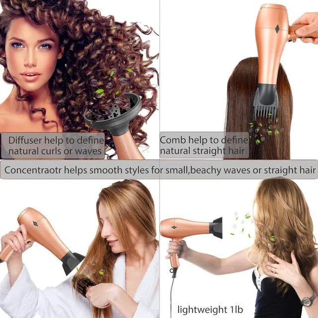 Alt view image 4 of 7 - NITION Negative Ions Ceramic Hair Dryer with Diffuser Attachment Ionic Blow Dryer Quick Drying,1875 Watt 2 Speed / 3 Heat Settings,Cool Shot Button,Lightweight,Champagne Gold