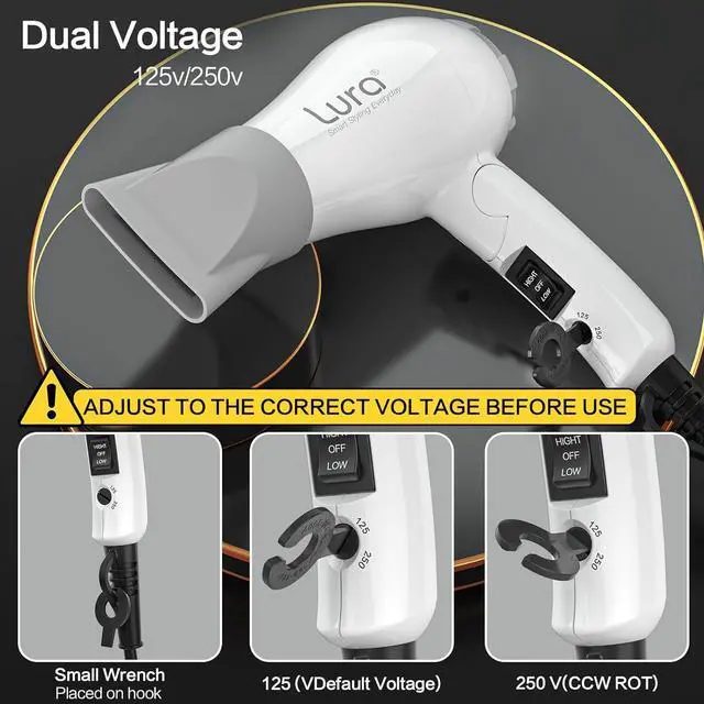 Alt view image 3 of 6 - Foldable Travel Hair Dreyr Mini:Dual Voltage Lightweight Blow Dryer with Pouch,1200w Compact Pink Small Hair Dryer for Acrylic Paint Pouring(White)