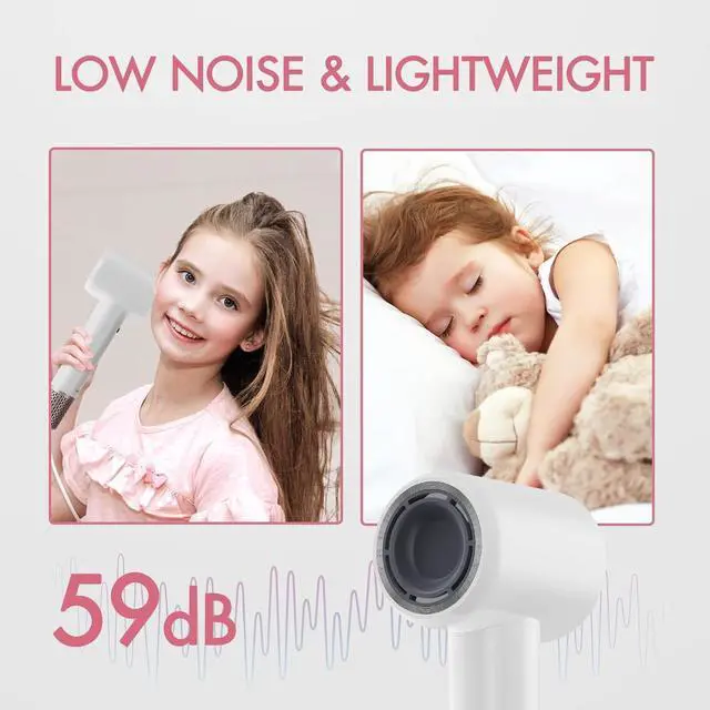 Alt view image 4 of 6 - Negative Ionic High Speed Hair Dryer, Professional Brushless Blow Dryer for Fast Drying, 2 Speeds & 4 Temps Thermo-Control, Lightweight & Quiet Hairdryer for Home & Travel