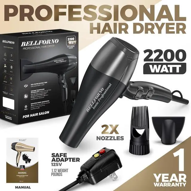 Alt view image 2 of 7 - Fast-Dry 2200W Negative Ionic Ceramic Hair Dryer Tourmaline Technology - Lightweight & Quiet Professional Salon Blow Dryer with ADC Motor - hairdryer