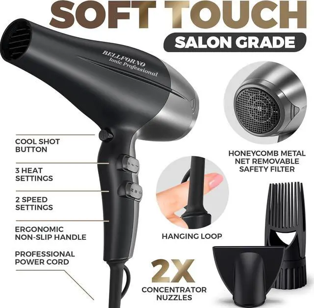 Alt view image 5 of 7 - Fast-Dry 2200W Negative Ionic Ceramic Hair Dryer Tourmaline Technology - Lightweight & Quiet Professional Salon Blow Dryer with ADC Motor - hairdryer