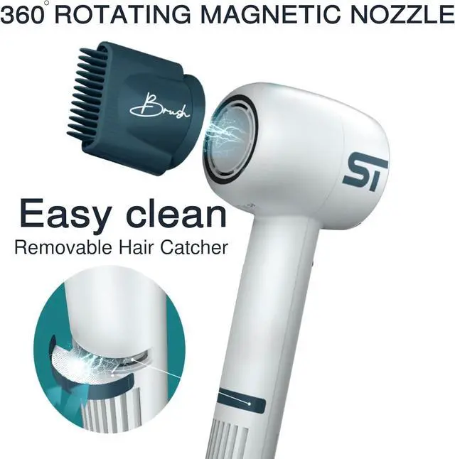 Alt view image 2 of 7 - Supreme Trimmer Hair Dryer Negative Ion 110,000 RPM | Fast Drying & Low Noise Blow Dryer 1400W Brushless Motor | Magnetic Attachments, 3 Heat & 3 Speed Settings + Cool Shot | SHD347 White