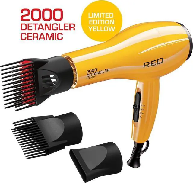 Alt view image 2 of 7 - RED by KISS 2000 Ceramic Hair Dryer, Professional Salon Blow Dryer 3 Attachments Included, 2 Detangler Piks, 1 Air Concentrator (Yellow)