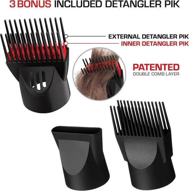 Alt view image 4 of 7 - RED by KISS 2000 Ceramic Hair Dryer, Professional Salon Blow Dryer 3 Attachments Included, 2 Detangler Piks, 1 Air Concentrator (Yellow)