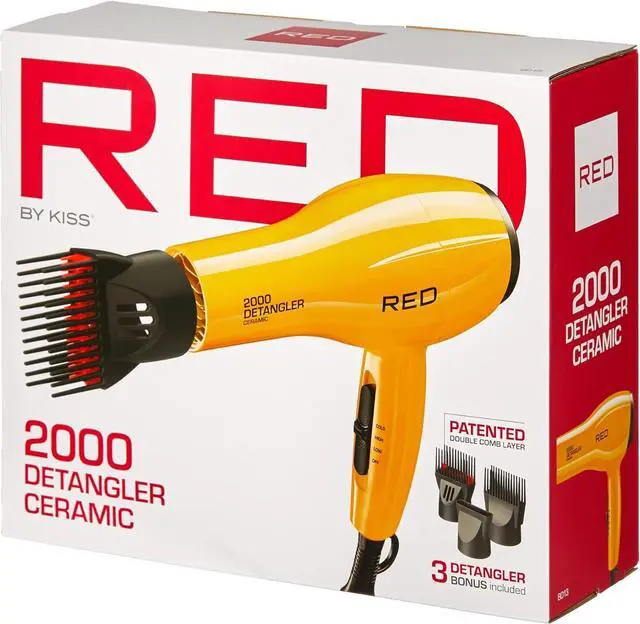 Alt view image 6 of 7 - RED by KISS 2000 Ceramic Hair Dryer, Professional Salon Blow Dryer 3 Attachments Included, 2 Detangler Piks, 1 Air Concentrator (Yellow)
