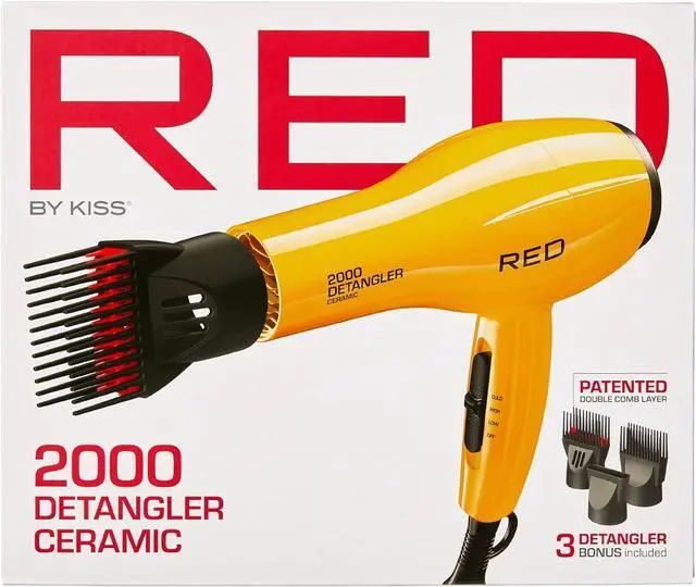 Alt view image 7 of 7 - RED by KISS 2000 Ceramic Hair Dryer, Professional Salon Blow Dryer 3 Attachments Included, 2 Detangler Piks, 1 Air Concentrator (Yellow)