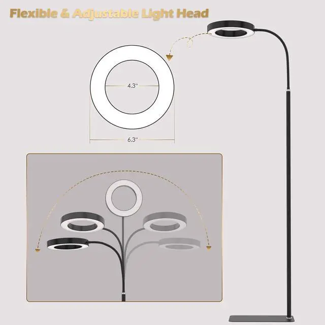 Alt view image 7 of 7 - Grow Lights for Indoor Plants, 20W Full Spectrum LED Grow Light Floor Lamp with Stand Adjustable Height and Angle, Black Plant Light with 3/9/12H Grow Light Timer