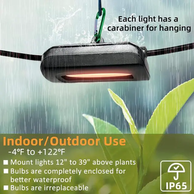 Alt view image 5 of 6 - 12FT Outdoor Grow Lights LED String Plant Light, IP65 Waterproof, Full Spectrum, 120V, ETL Listed, 33.89 umol/s, Linkable Grow Light for Greenhouse & Outdoor Garden & Raised Bed (3-Bulbs)