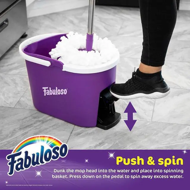 Alt view image 2 of 6 - Fabuloso Spin Mop and Bucket, Hands-Free Wringing Spin Bucket - Machine Washable and Replaceable Microfiber Mop Head, Adjustable Pole Length - Clean Your Floors with Ease