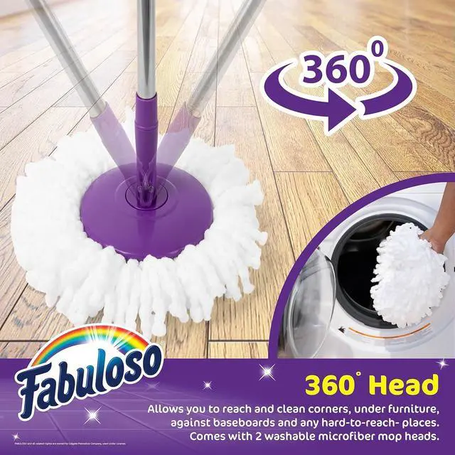 Alt view image 3 of 6 - Fabuloso Spin Mop and Bucket, Hands-Free Wringing Spin Bucket - Machine Washable and Replaceable Microfiber Mop Head, Adjustable Pole Length - Clean Your Floors with Ease