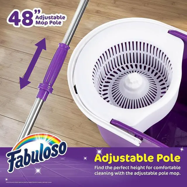 Alt view image 4 of 6 - Fabuloso Spin Mop and Bucket, Hands-Free Wringing Spin Bucket - Machine Washable and Replaceable Microfiber Mop Head, Adjustable Pole Length - Clean Your Floors with Ease