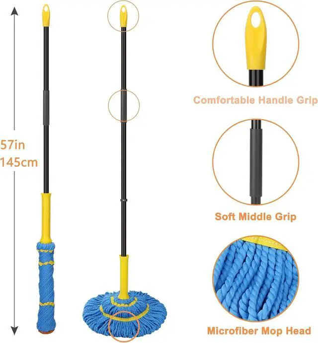 Alt view image 6 of 7 - Self-Wringing Twist Mops for Floor Cleaning, Microfiber Floor mop with 57 " Long Handle, Easy Wringing Mop for Hardwood Commercial Household Clean
