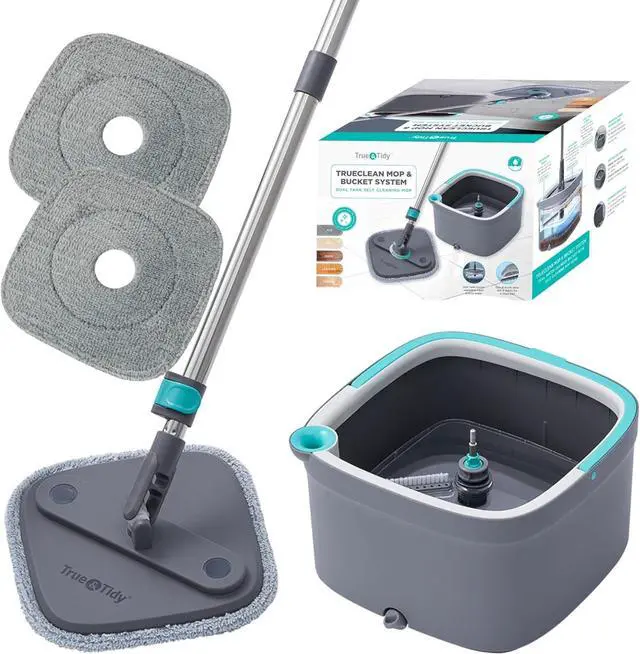 Main image of True & Tidy True Clean Mop and Bucket System, Includes Square Spin Mop, Dual Compartment Mop Bucket and 2 Thick Machine Washable Mop Pads (Spin Mop with Gift Box)