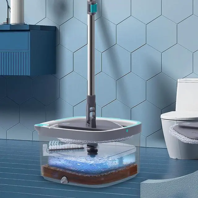 Alt view image 4 of 7 - True & Tidy True Clean Mop and Bucket System, Includes Square Spin Mop, Dual Compartment Mop Bucket and 2 Thick Machine Washable Mop Pads (Spin Mop with Gift Box)