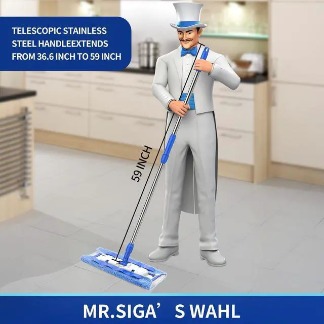Alt view image 2 of 6 - MR.SIGA Professional Microfiber Mop for Hardwood, Laminate, Tile Floor Cleaning, Stainless Steel Telescopic Handle - 3 Reusable Flat Mop Refills and 1 Dirt Removal Scrubber Included
