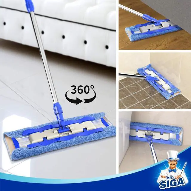 Alt view image 4 of 6 - MR.SIGA Professional Microfiber Mop for Hardwood, Laminate, Tile Floor Cleaning, Stainless Steel Telescopic Handle - 3 Reusable Flat Mop Refills and 1 Dirt Removal Scrubber Included