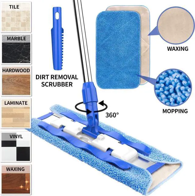 Alt view image 3 of 6 - MR.SIGA Professional Microfiber Mop for Hardwood, Laminate, Tile Floor Cleaning, Stainless Steel Telescopic Handle - 3 Reusable Flat Mop Refills and 1 Dirt Removal Scrubber Included