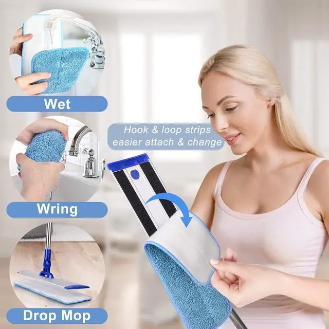 Alt view image 4 of 7 - 18" Professional Microfiber Mop Floor Cleaning System, Flat Mop with Stainless Steel Handle, 4 Reusable Washable Mop Pads, Wet and Dust Mopping for Hardwood, Vinyl, Laminate, Tile Cleaning