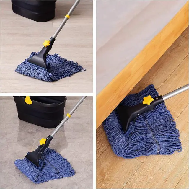 Alt view image 5 of 7 - Yocada Looped-End String Wet Mop Heavy Duty Cotton Mop Commercial Industrial Grade Telescopic Iron Pole Jaw Clamp Floor Cleaning 55.1 inch