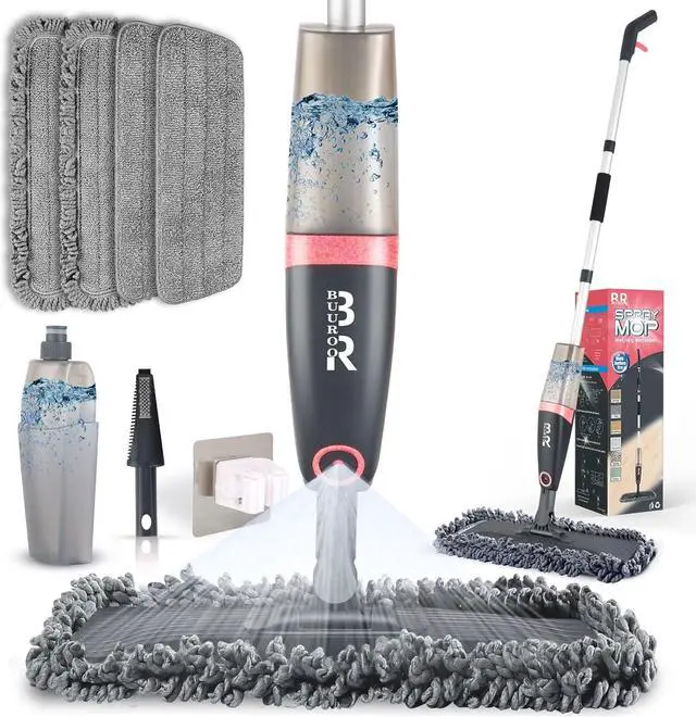 Main image of Microfiber Spray Mop for Floor Cleaning Dry Wet Dust Mop for Kitchen Wood Floor Hardwood Laminate Ceramic Tiles 360 Degree Mop Set with 4 Mop Heads Replacement 1 Scraper 1 Mop Holder 1 Bottle