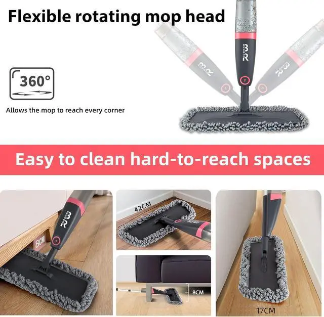 Alt view image 2 of 7 - Microfiber Spray Mop for Floor Cleaning Dry Wet Dust Mop for Kitchen Wood Floor Hardwood Laminate Ceramic Tiles 360 Degree Mop Set with 4 Mop Heads Replacement 1 Scraper 1 Mop Holder 1 Bottle
