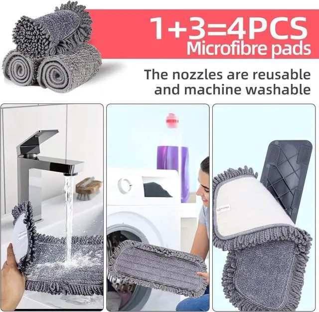 Alt view image 4 of 7 - Microfiber Spray Mop for Floor Cleaning Dry Wet Dust Mop for Kitchen Wood Floor Hardwood Laminate Ceramic Tiles 360 Degree Mop Set with 4 Mop Heads Replacement 1 Scraper 1 Mop Holder 1 Bottle