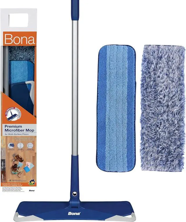 Main image of Bona Premium Microfiber Floor Mop for Dry and Wet Floor Cleaning - Includes Microfiber Cleaning Pad and Microfiber Dusting Pad - Dual Zone Cleaning Design for Faster Cleanup