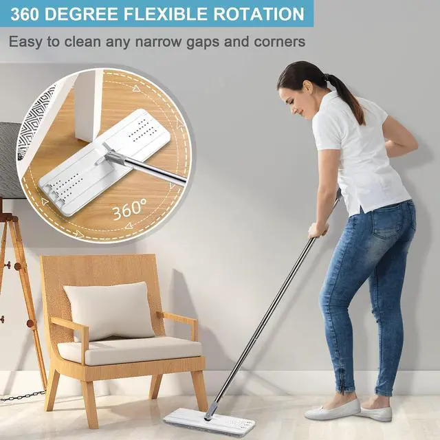 Alt view image 2 of 7 - Mop and Bucket with Wringer Set, Hands Free Flat Floor Mop and Bucket, 3 Washable Microfiber Pads Included, Wet and Dry Use, Home Floor Cleaning System for All Floor Types and Windows