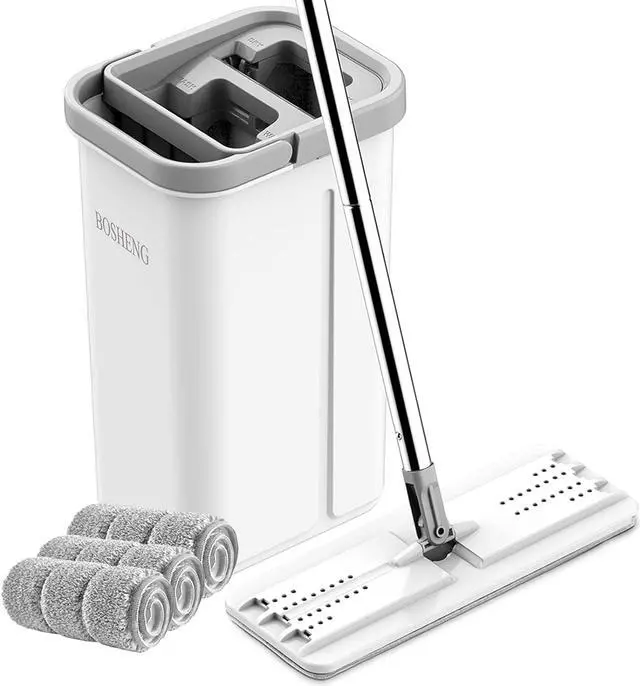 Main image of Mop and Bucket with Wringer Set, Hands Free Flat Floor Mop and Bucket, 3 Washable Microfiber Pads Included, Wet and Dry Use, Home Floor Cleaning System for All Floor Types and Windows