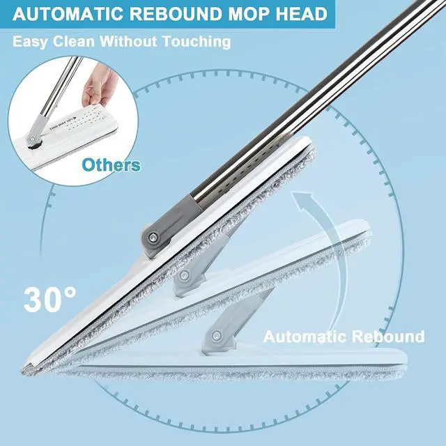 Alt view image 4 of 7 - Mop and Bucket with Wringer Set, Hands Free Flat Floor Mop and Bucket, 3 Washable Microfiber Pads Included, Wet and Dry Use, Home Floor Cleaning System for All Floor Types and Windows