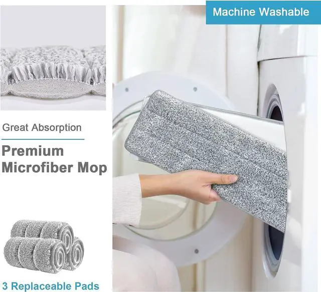 Alt view image 6 of 7 - Mop and Bucket with Wringer Set, Hands Free Flat Floor Mop and Bucket, 3 Washable Microfiber Pads Included, Wet and Dry Use, Home Floor Cleaning System for All Floor Types and Windows