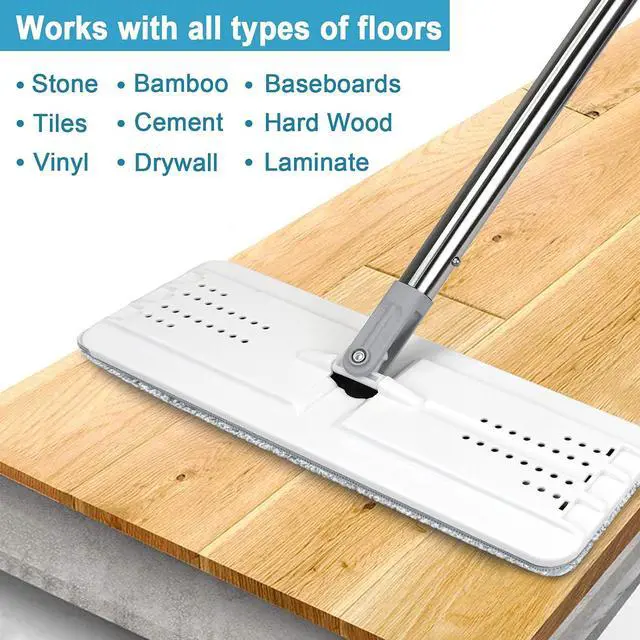 Alt view image 7 of 7 - Mop and Bucket with Wringer Set, Hands Free Flat Floor Mop and Bucket, 3 Washable Microfiber Pads Included, Wet and Dry Use, Home Floor Cleaning System for All Floor Types and Windows