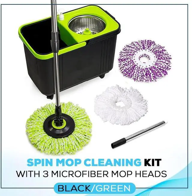 Alt view image 2 of 4 - Simpli-Magic 79117 Spin Mop Cleaning Kit with Refills, Mop & Refills, Black/Green