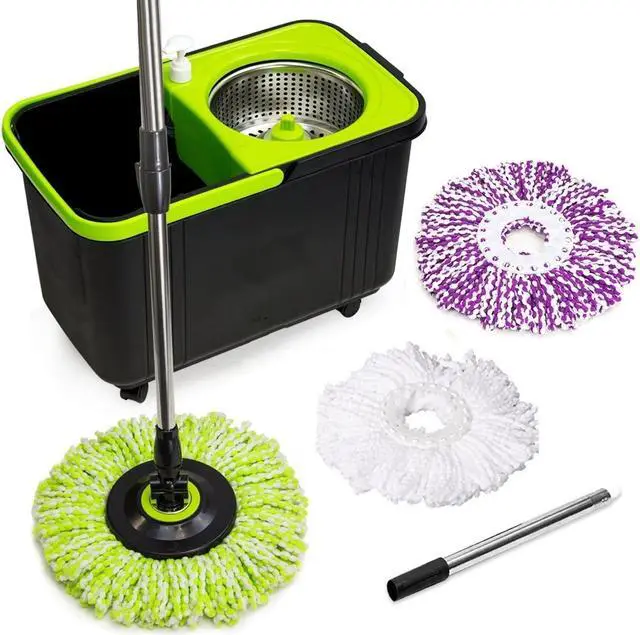 Main image of Simpli-Magic 79117 Spin Mop Cleaning Kit with Refills, Mop & Refills, Black/Green