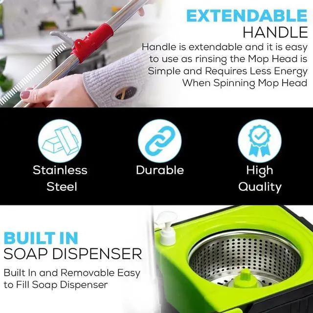 Alt view image 4 of 4 - Simpli-Magic 79117 Spin Mop Cleaning Kit with Refills, Mop & Refills, Black/Green