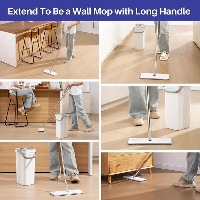 Alt view image 2 of 7 - Mop and Bucket with Wringer Set, Easy-to-Use Flat Floor Mop for Efficient Home Cleaning, Includes 2 Reusable Microfiber Pads, Ideal for Floors and Walls