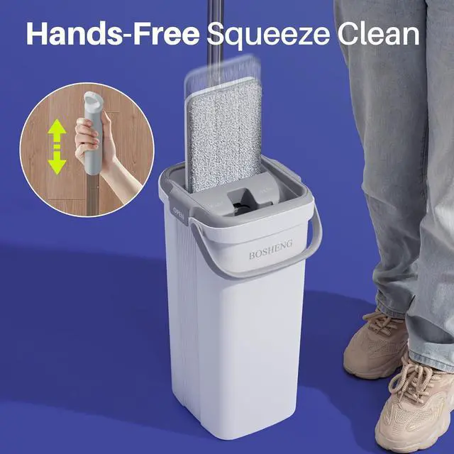 Alt view image 6 of 7 - Mop and Bucket with Wringer Set, Easy-to-Use Flat Floor Mop for Efficient Home Cleaning, Includes 2 Reusable Microfiber Pads, Ideal for Floors and Walls