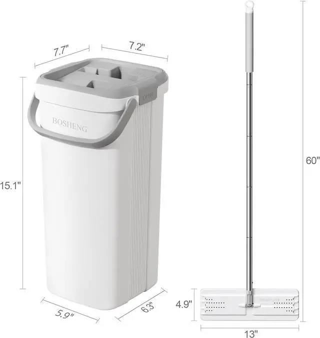 Alt view image 7 of 7 - Mop and Bucket with Wringer Set, Easy-to-Use Flat Floor Mop for Efficient Home Cleaning, Includes 2 Reusable Microfiber Pads, Ideal for Floors and Walls
