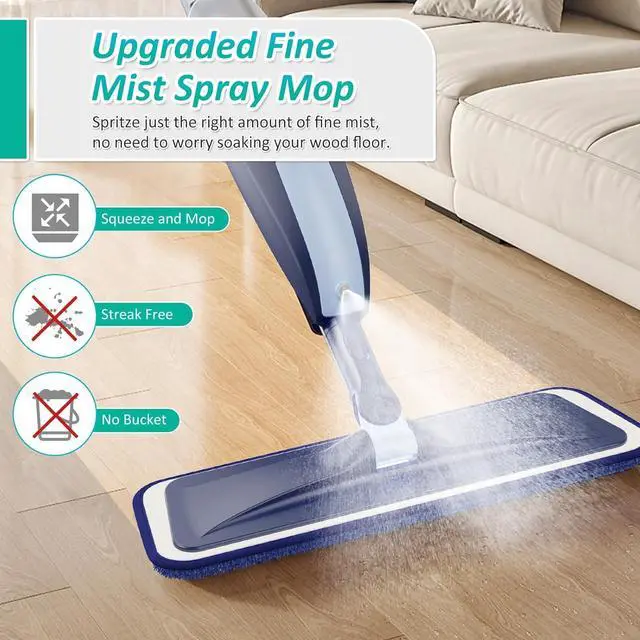 Alt view image 3 of 7 - Spray Mops for Floor Cleaning, TRAV-ROUND Microfiber Wood Floor Mop with 3 Reusable Washable Pads Fit for Swiffer Powermop for Dry Dust Wet Cleaning on Hardwood Laminate Wood Ceramic Vinyl Tile